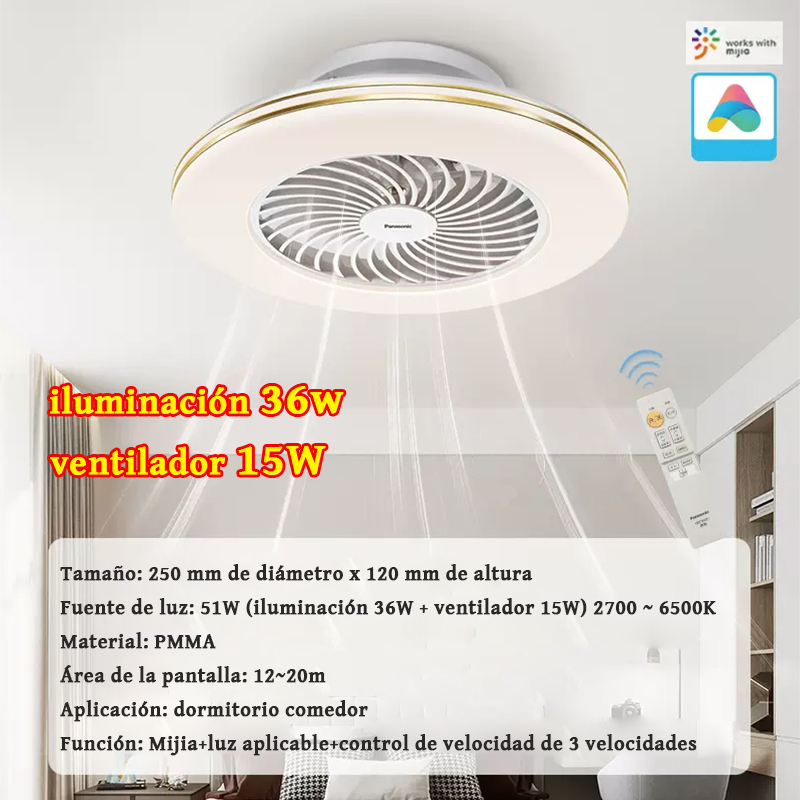 De bază: Trei setări de viteză, 51W (lumină 36W + ventilator 15W) 2700~6500K