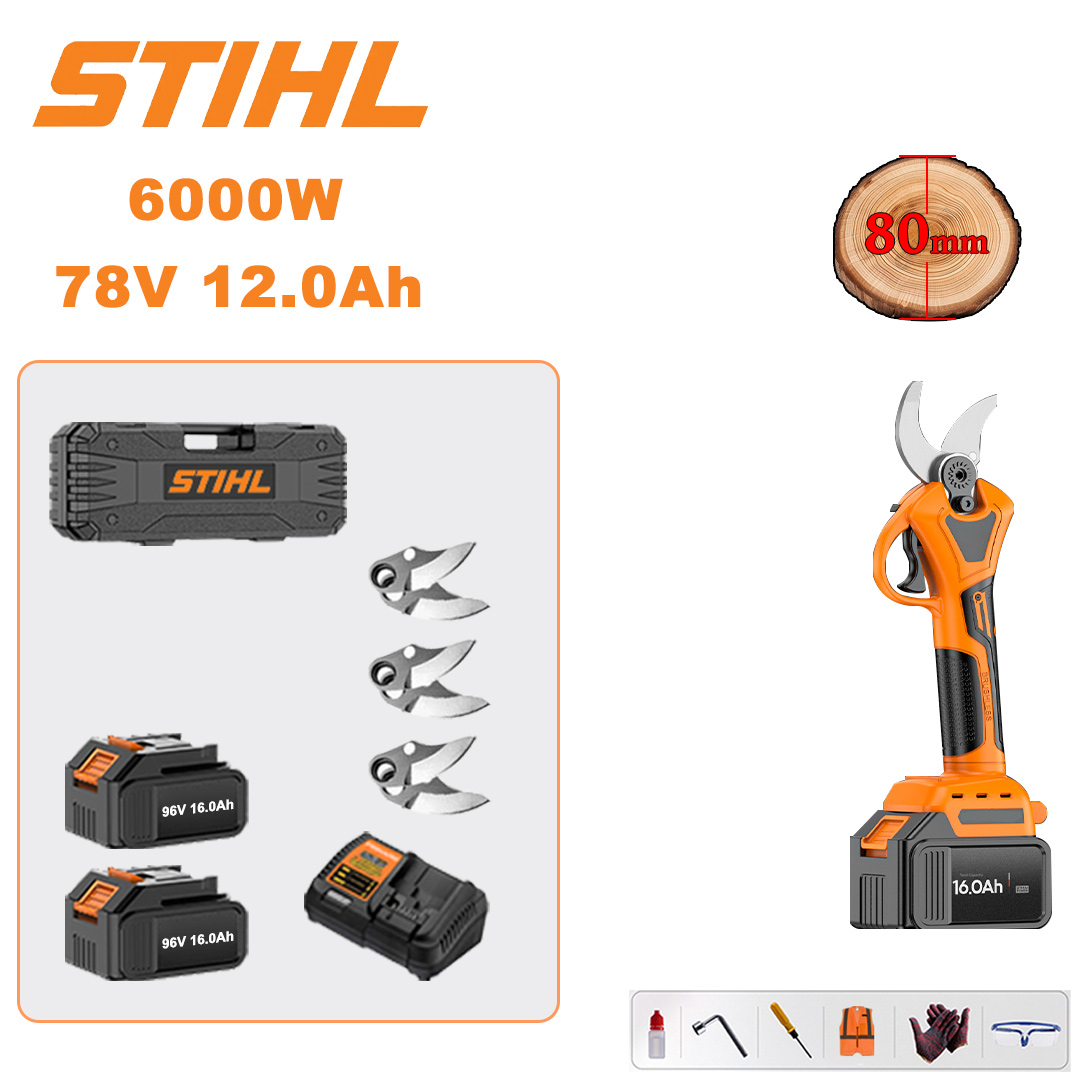 6000W 78V12Ah pruning shears + 2 batteries + 3 blades + charger + tool box + other accessories