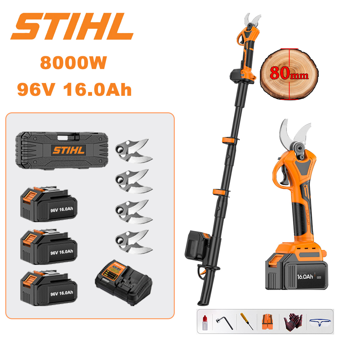 8000W 96V16Ah pruning shears + 3 batteries + 4 blades + charger + tool box + extension rod + other accessories